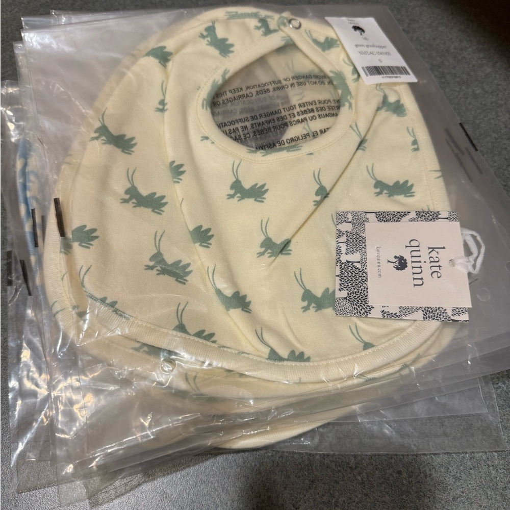 kate quinn baby Cream Bib Set with Green Print